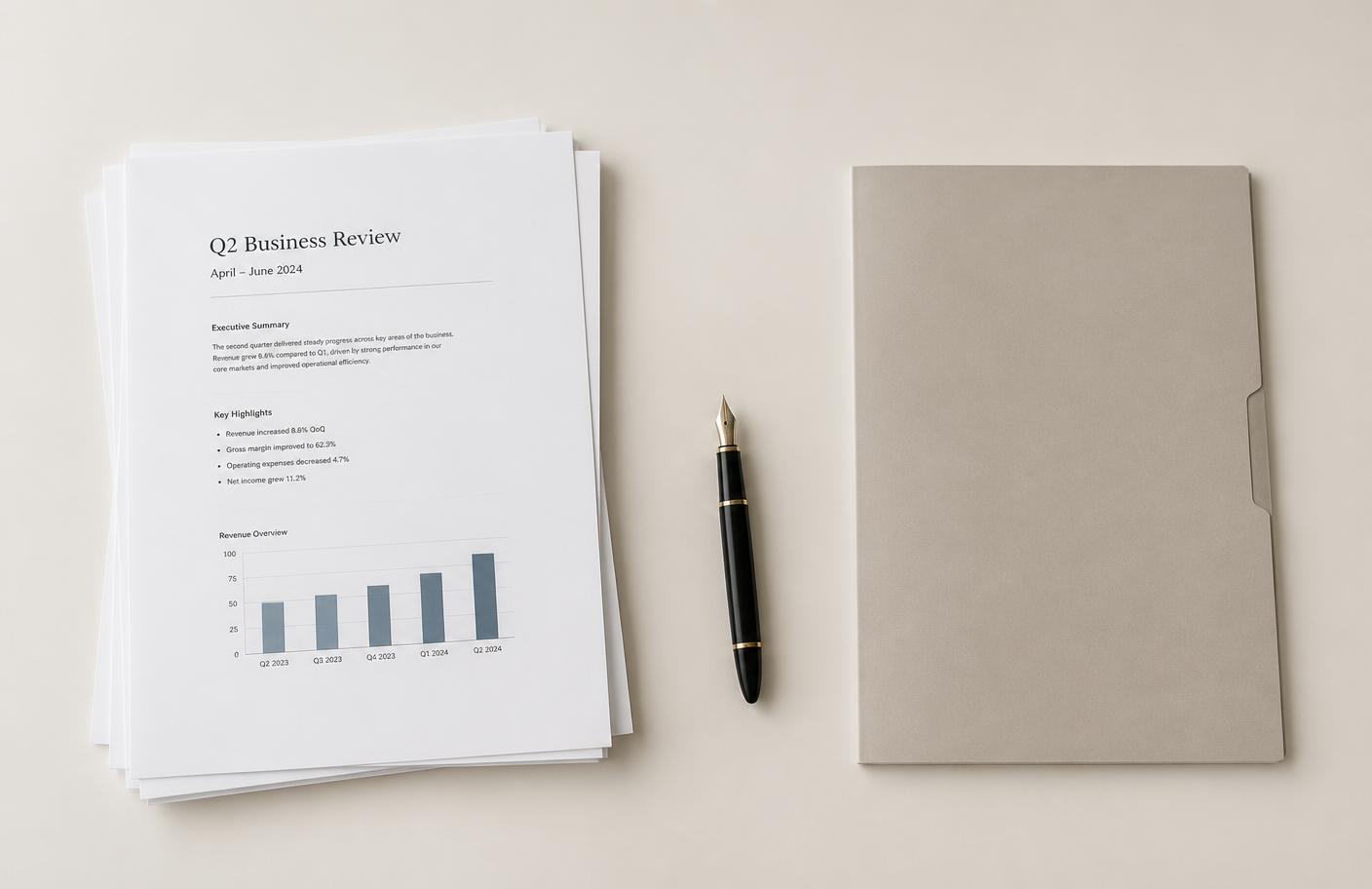 Documents professionnels et stylo sur un bureau